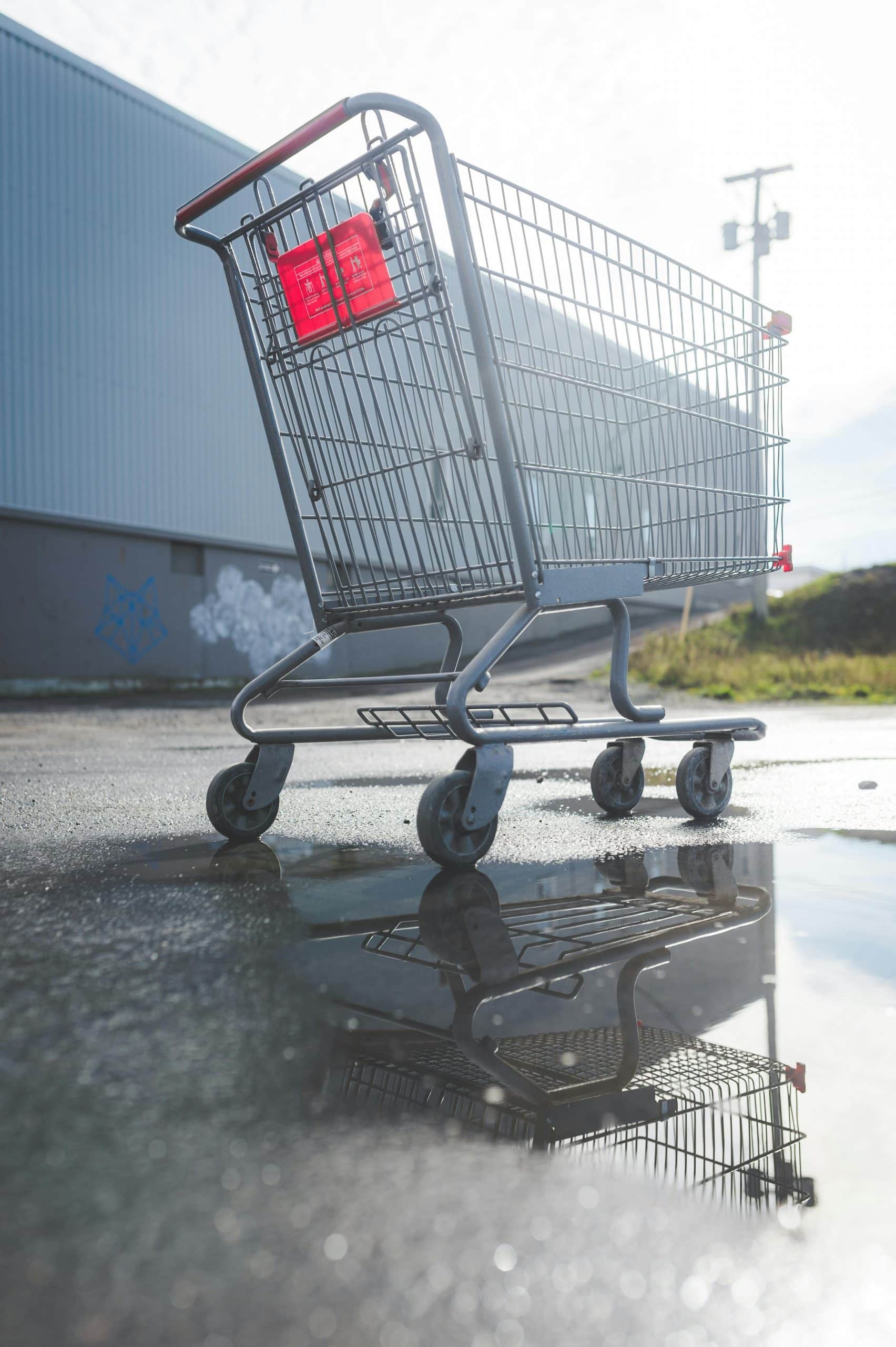 Elavon reviews abandoned shopping cart outside warehouse