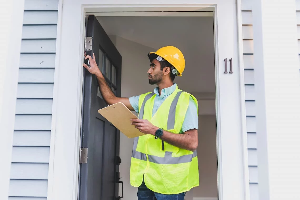 Home services technician running a customer's card on a mobile reader at the job site, illustrating home services payment processing